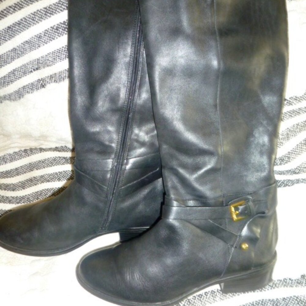 Classic RLL Ralph Lauren Knee-High Black Leather 1.5" heel  Boots Sz7.5"